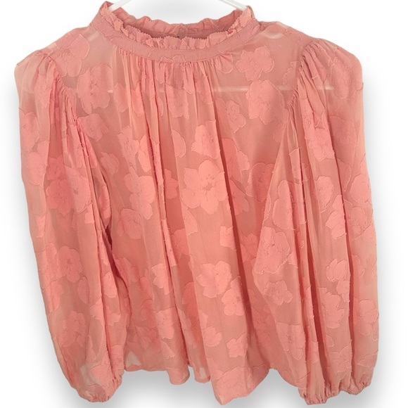 Ulla Johnson Sandrine Floral Jacquard Ruffle Neck Blouse Women's Size 6 - Picture 3 of 8